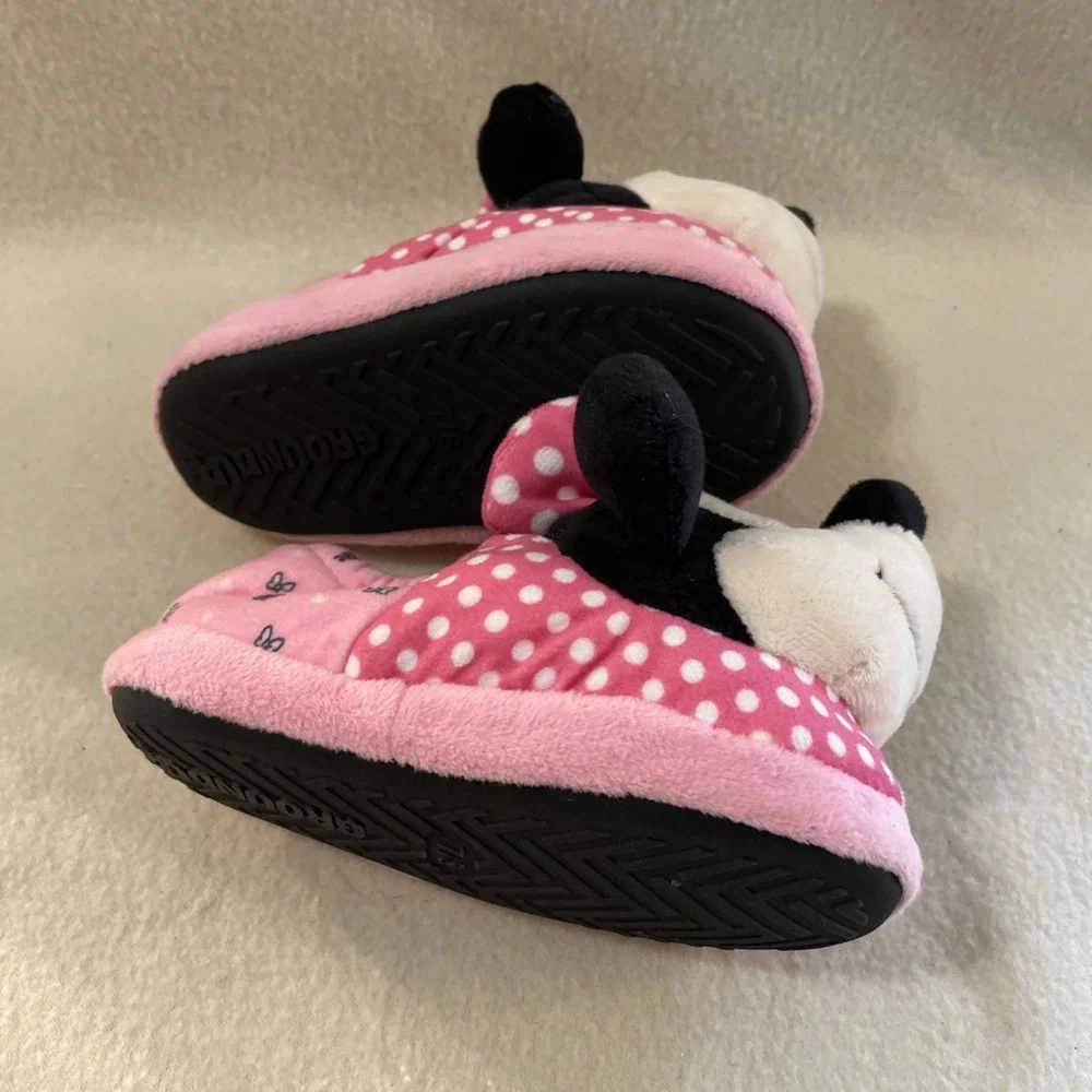 Disney Minnie Mouse Pink And Black Girls Toddler House Slippers Size 7-8